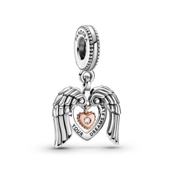 2021 Pandora Club Charm Angel Wings & Heart - Picture 1 of 7